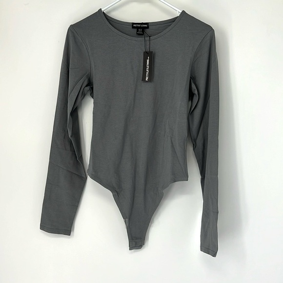 PrettyLittleThing Gray Long Sleeve Bodysuit 10 - Picture 1 of 7